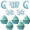 12PCS Blue Baby Boy Cupcake Toppers - Glitter Moon & Welcome to the World Set for Baby Showers & Gender Reveals view 1
