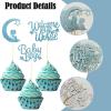 12PCS Blue Baby Boy Cupcake Toppers - Glitter Moon & Welcome to the World Set for Baby Showers & Gender Reveals view 3