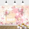 15X10ft Pink Baby Shower Backdrop Cute Pink Boho Floral Baby Shower Backdrop, Girl's Birthday Party Background Decor Cartoon Birthday Party Background Photo Booth Props view 1