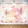 15X10ft Pink Baby Shower Backdrop Cute Pink Boho Floral Baby Shower Backdrop, Girl's Birthday Party Background Decor Cartoon Birthday Party Background Photo Booth Props view 2