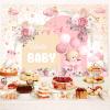 15X10ft Pink Baby Shower Backdrop Cute Pink Boho Floral Baby Shower Backdrop, Girl's Birthday Party Background Decor Cartoon Birthday Party Background Photo Booth Props view 3