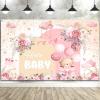 15X10ft Pink Baby Shower Backdrop Cute Pink Boho Floral Baby Shower Backdrop, Girl's Birthday Party Background Decor Cartoon Birthday Party Background Photo Booth Props view 4