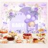 10X8ft Purple Baby Shower Backdrop Cute Purple Boho Floral Baby Shower Backdrop, Girl's Birthday Party Background Decor Cartoon Birthday Party Background Photo Booth Props view 2