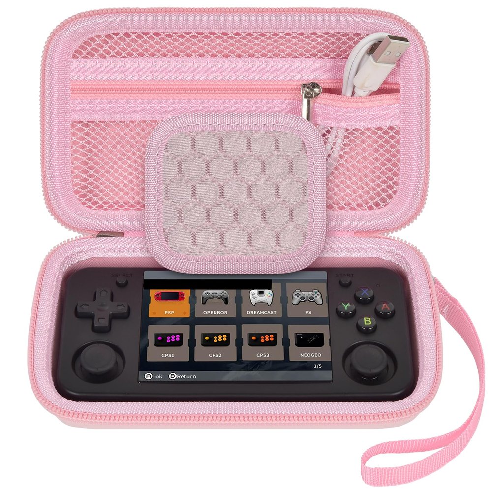 GWCASE Case Compatible with RG35XX H Retro Game Console, Handheld Emulator Gaming Player Storage Organizer for Anbernic for rg35xx h/for RG28XX Retroid Pocket Consoles, TF Card& Cable(Box Only) (Pink)