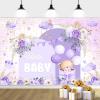 10X10ft Purple Baby Shower Backdrop Cute Purple Boho Floral Baby Shower Backdrop, Girl's Birthday Party Background Decor Cartoon Birthday Party Background Photo Booth Props view 1