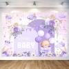 10X10ft Purple Baby Shower Backdrop Cute Purple Boho Floral Baby Shower Backdrop, Girl's Birthday Party Background Decor Cartoon Birthday Party Background Photo Booth Props view 3