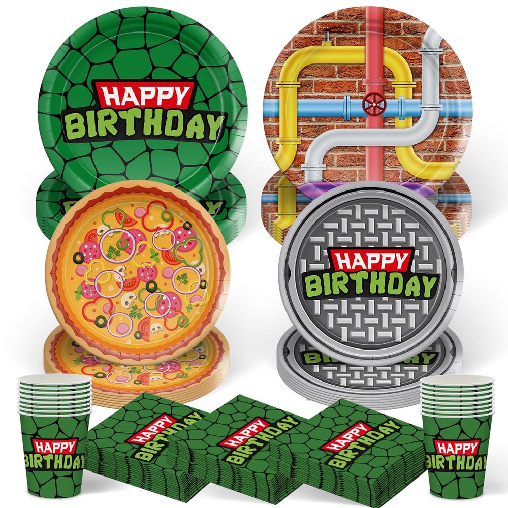 120pcs Turtle Party Decorations Plates Napkins Disposable Paper Cups Tableware Set Cartoon Birthday Party Supplies for Boys Girls Birthday Decor 30 Guests