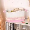 2 Pack Storage Basket for Shelves, Boho Cotton Rope Storage Bins with Heavy Tassel, Shelf Baskets Large Woven Baskets for Organizing, Cube Organizer Bins, Baby Laundry Basket for Clothes, Toys, Pets view 3