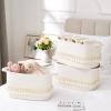 2 Pack Storage Basket for Shelves, Boho Cotton Rope Storage Bins with Heavy Tassel, Shelf Baskets Large Woven Baskets for Organizing, Cube Organizer Bins, Baby Laundry Basket for Clothes, Toys, Pets view 2