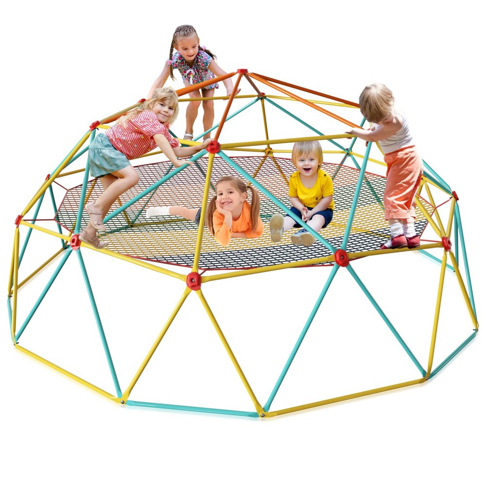 Baotree 10FT Climbing Dome with Climbing Cargo Net, Outdoor Jungle Gym for Kids- Supports 1000LBS-Anti-Rust Metal Outdoor Play Structure ASTM Approved, Easy Assembly