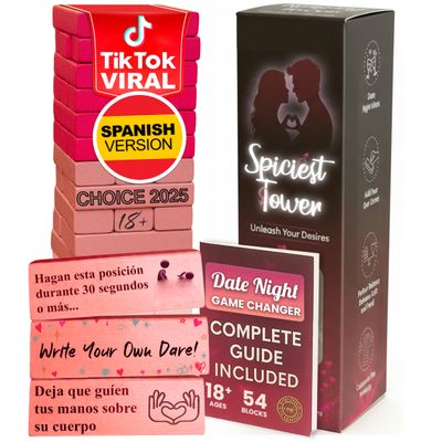 SPANISH Espaol - 54 BLOCKS - Spiciest Tower - Adult Couple's Game - Couple Dare Questions - Exciting, Pleasing & Funny Challenges - Date Night Couples Games (Espaol | Spanish, Pink Harmony Edition)