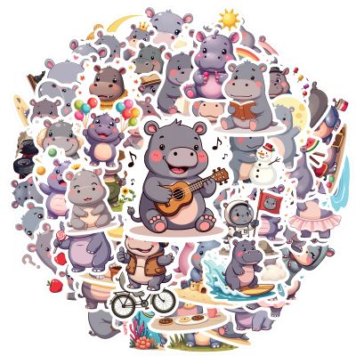 100Pcs Colorful Hippo Stickers Waterproof Cartoon Sticker for Water Bottle Laptop Phone Cases Planner Skateboard Luggage Helmet Party Favor Decor Ideal for Adults Teens Teacher Rewards C42331G