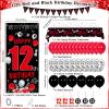 12th Birthday Decorations for Boys Girls, Red Black Happy 12th Birthday Decorations Boy Girl, Happy 12 Bday Banner Backdrop Balloons Tablecover Triangle Flag, 12 Year Old Boy Bday Party Supplies Decor view 3