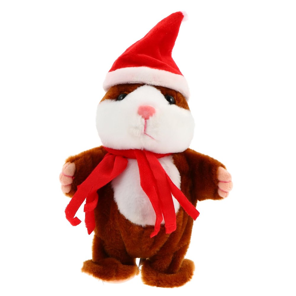ifundom Electric Walking Hamster Plush Toy Interactive Educational Plaything for Boys and Girls Soft Toy Christmas Scarf Safe Lightweight for Boys and Girls