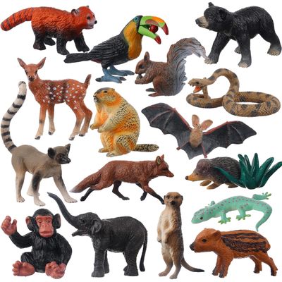 AENIMELY 16pcs Jungle Wild Animal Figurines Set  Realistic Baby Forest Animals Models of Toucan, Elephant, Squirrel, Lemur, Hedgehog etc.  Educational Toys for Kids, STEM Learning Gift, Cake Toppers