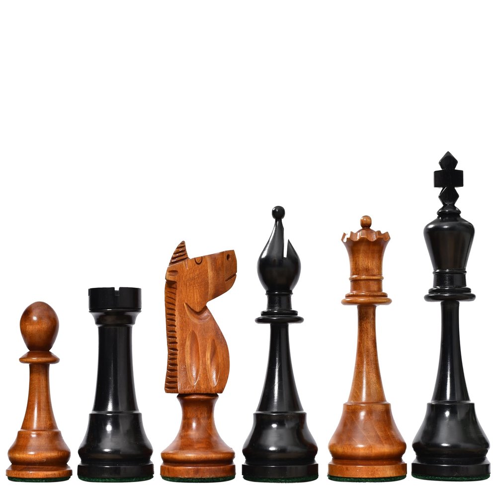 1973 Philippines Repro Chess Pieces  4.2" King  Ebonized & Distressed Antique Boxwood  Tournament Staunton Set  Weighted Wooden Chessmen for Collectors & Players
