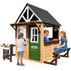 Kids Playhouse Outdoor,Cedar Gray Wooden Play House for Kids Ages 3-8,Interactive Doorbell, Kitchen Counter with Utensils, Sink, Window Boxes for Flowers (Brown) view 1
