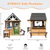 Kids Playhouse Outdoor,Cedar Gray Wooden Play House for Kids Ages 3-8,Interactive Doorbell, Kitchen Counter with Utensils, Sink, Window Boxes for Flowers (Brown) view 3
