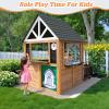 Kids Playhouse Outdoor,Cedar Gray Wooden Play House for Kids Ages 3-8,Interactive Doorbell, Kitchen Counter with Utensils, Sink, Window Boxes for Flowers (Brown) view 4