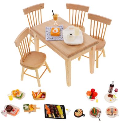 Abaodam 1 Set Miniature Dining Table Chair with Food Dollhouse Kitchen Accessories Furniture for Micro Landscape Decor Photography Props for Playtime