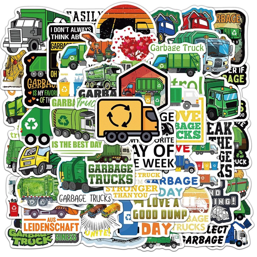 100 Pcs Garbage Truck Stickers Decals Waterproof Vinyl Sticker Suitable for Water Bottles,Laptop,Luggage,Teens Adults,Keyboards,Backpacks,Skateboards,Helmet,Water Bottles,ScrapbooksTruck Stickers