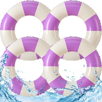 4PCS Floats for Adults Rings Striped Pool Float Large Swim Ring for Adults,30 Inch Classic Striped Teens Adult Inner Tubes Summer Beach Bachelorette Party (Purple Striped)