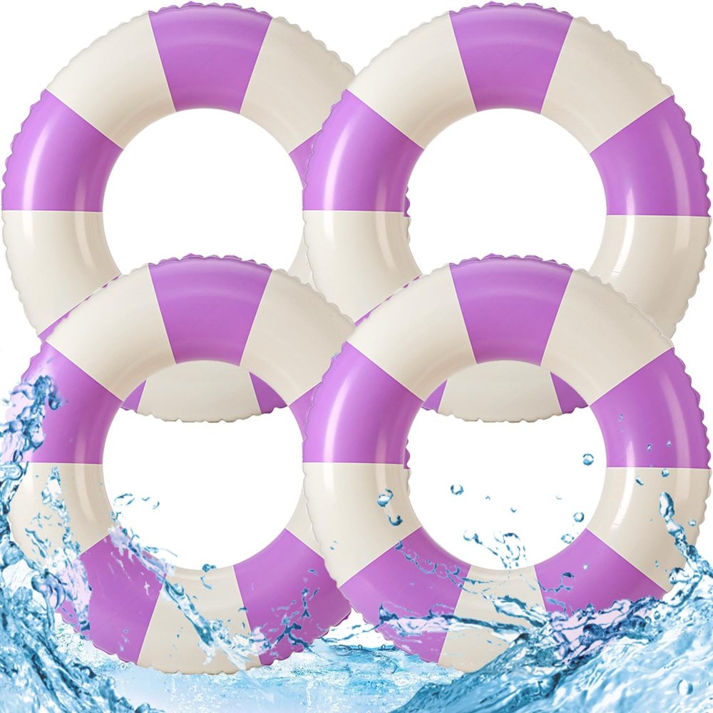4PCS Floats for Adults Rings Striped Pool Float Large Swim Ring for Adults,30 Inch Classic Striped Teens Adult Inner Tubes Summer Beach Bachelorette Party (Purple Striped)