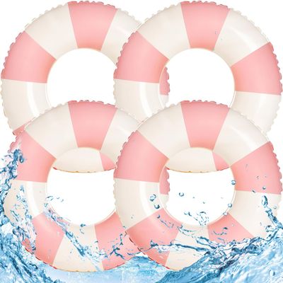 4PCS Floats for Adults Rings Striped Pool Float Large Swim Ring for Adults,30 Inch Classic Striped Teens Adult Inner Tubes Summer Beach Bachelorette Party (Pink Striped)