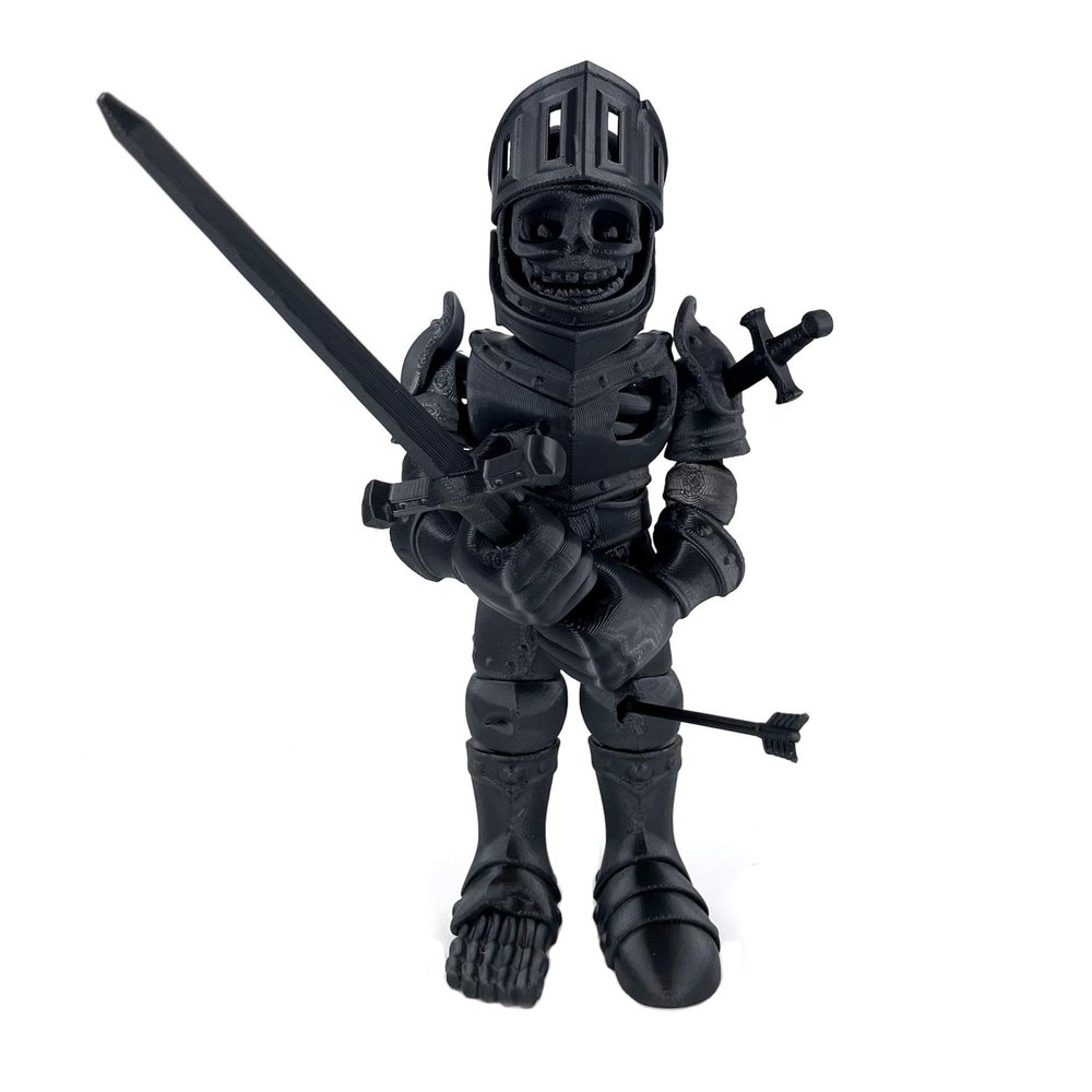 3D Printed Skeleton Knight with face shield, Articulated Skeleton Knight, Fidget Toy, Rainbow, Handmade Home Decoration, Desk Decor (Black)