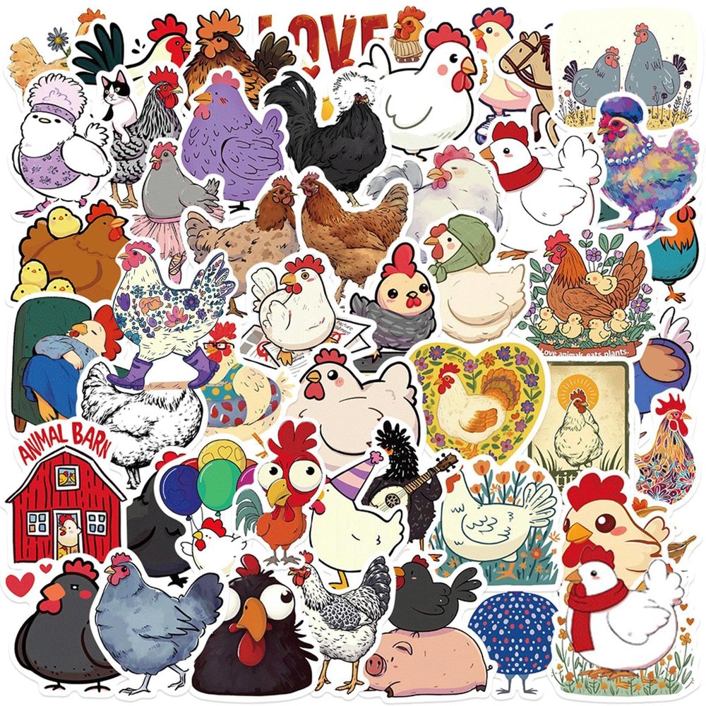 100Pcs Funny Chicken Stickers for Teens Boy Girls Kids Cartoon Hen Stickers Rooster Vinyl Waterproof Suitable for Water Bottles,Laptop,Luggage,Keyboards,Backpacks,Skateboards,Water Bottles,Scrapbooks