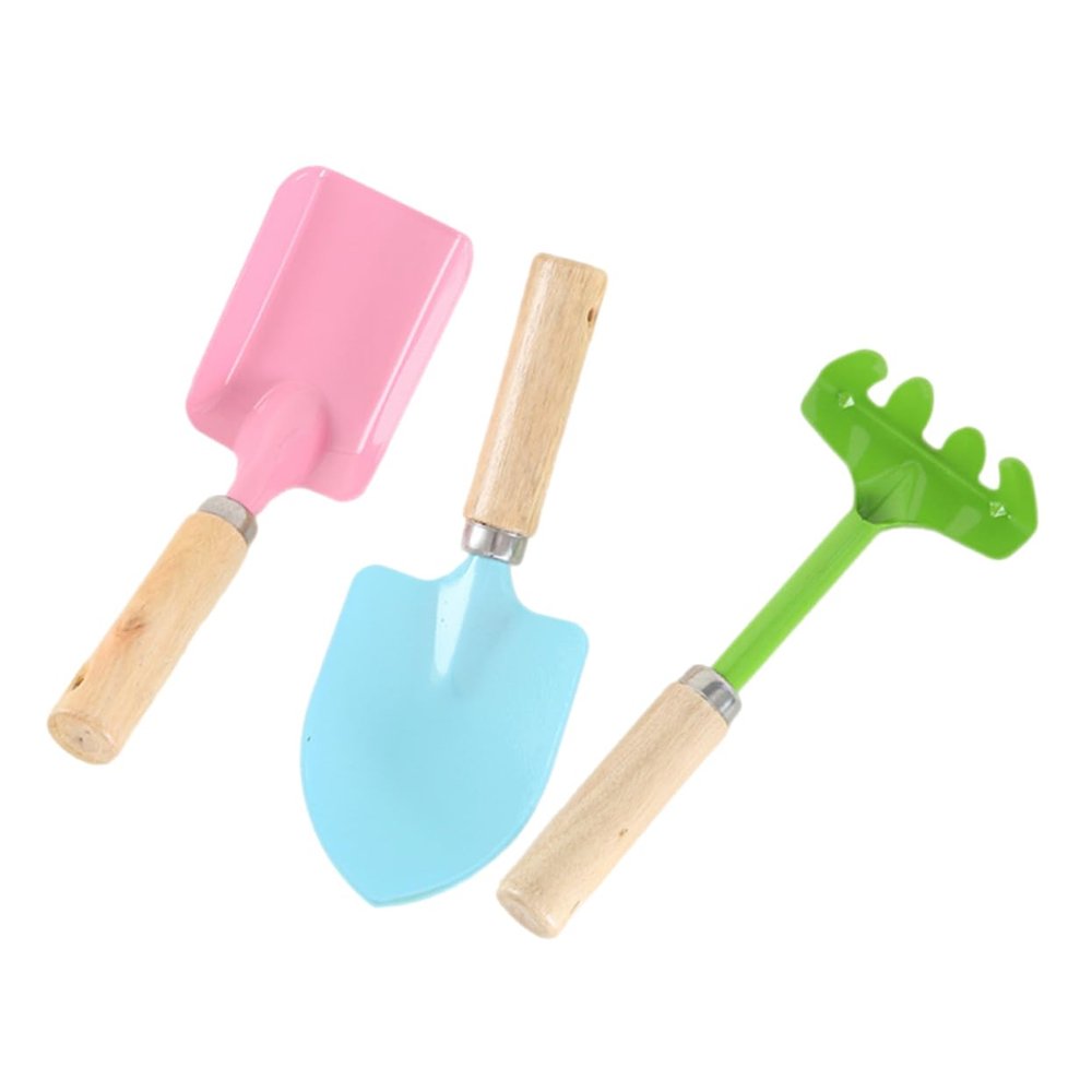 KESYOO 2 Sets Mini Metal Garden Tools for Safe Gardening Trowel Rake Shovel with Sturdy Wooden Handles Tools for Childrens Learning Random Color
