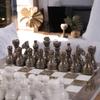 12-Inch Marble Chess Set with Hand-Carved Pieces  Includes Black Faux Leather Storage Gift Box (Grey White) view 4