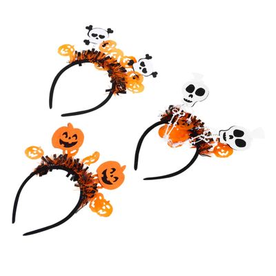GALPADA 3pcs Halloween Pumpkin and Skeleton Skull Headbands for Boys and Girls Cosplay Hair Accessories for Parties Gatherings and Photography