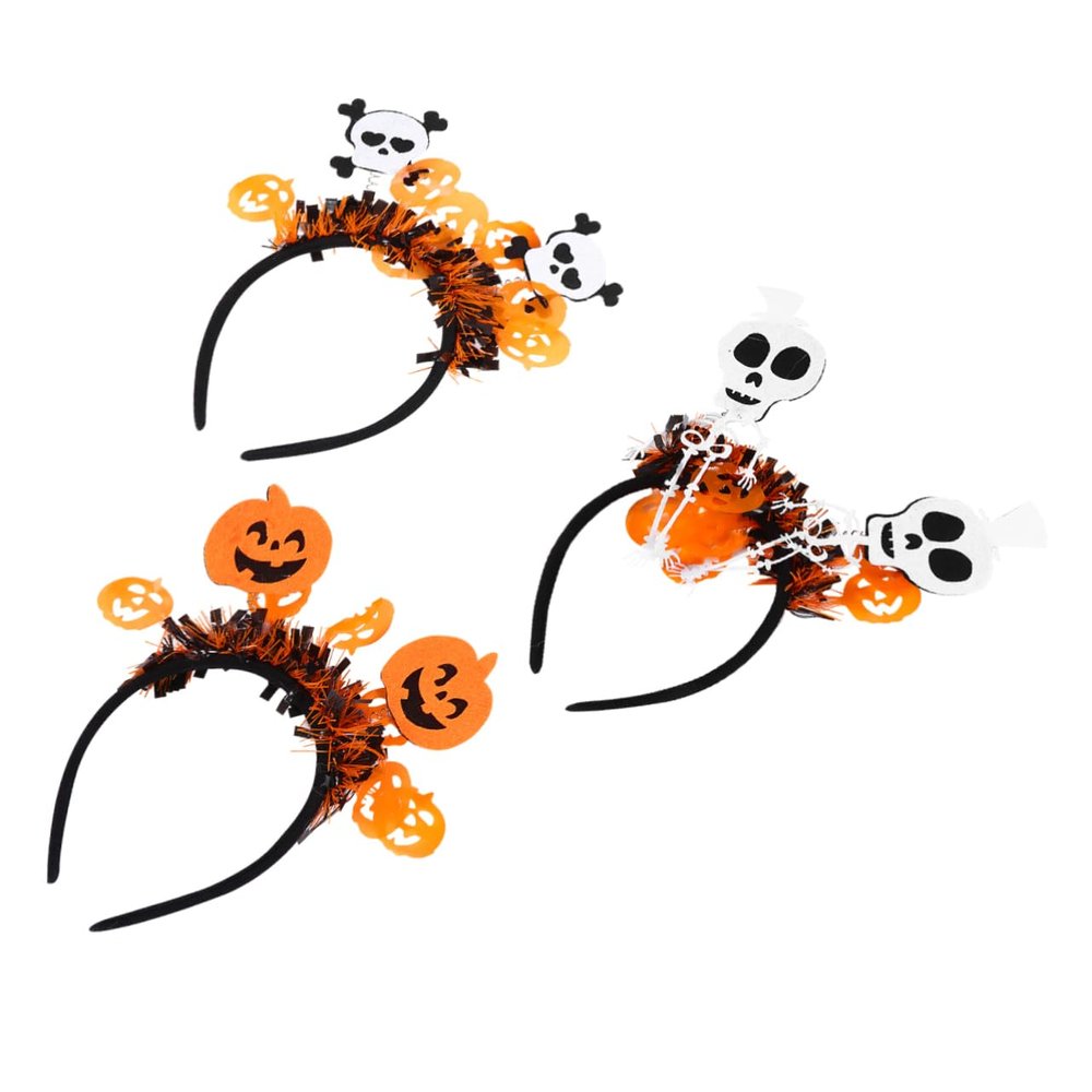 GALPADA 3pcs Halloween Pumpkin and Skeleton Skull Headbands for Boys and Girls Cosplay Hair Accessories for Parties Gatherings and Photography