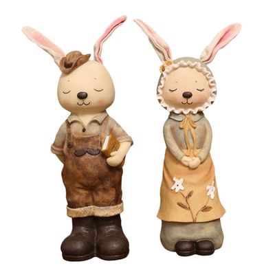 Abaodam Couple Bunny Piggy Bank Resin Coin Bank for Adults and Boys and Girls Cute Rabbit Desktop Decoration Rustic Style Money Saving Jar