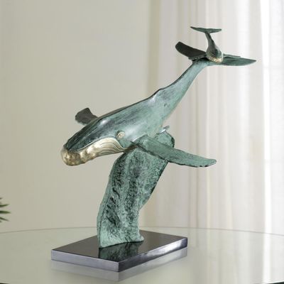 22.5 x 23.5 x 17.5 in. Humpback Whale Diving Lesson Sculpture