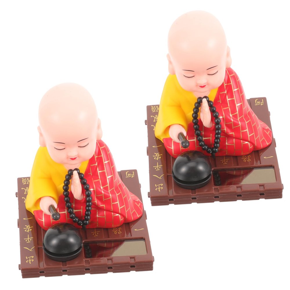 ABOOFAN 2pcs Solar Shaking Monk Car Ornaments Figurine Car Dashboard Decor Buddha Flip Statue Decor