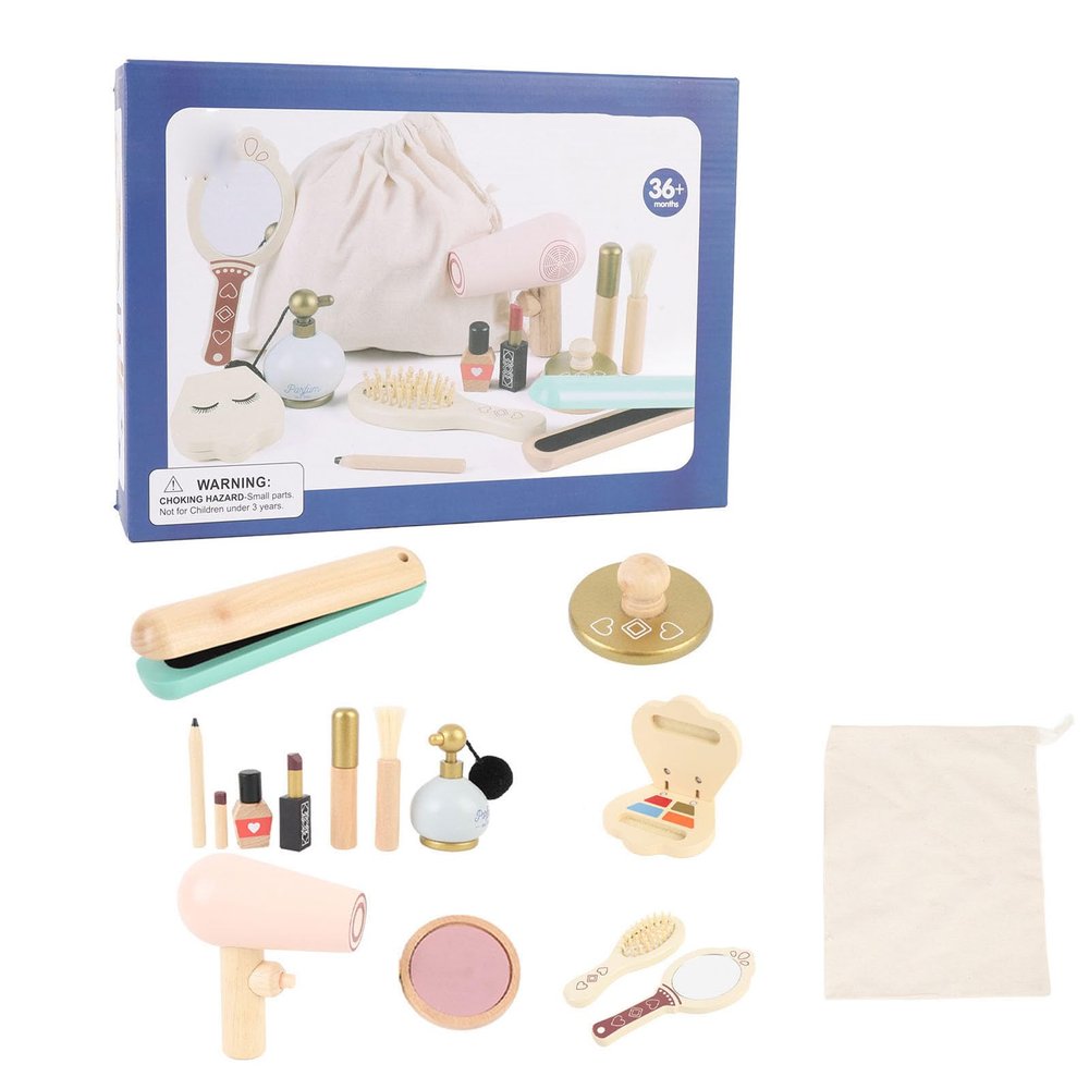 Aoaoy Children's Cosmetics Props Wooden Makeup Toys Set Simulation Play Beauty Makeup Cosmetic Gift Set for Girls
