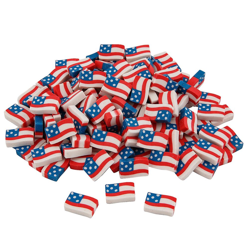3/4" x 1/2" Bulk 144 Pieces Mini Patriotic USA Flag Rubber Erasers