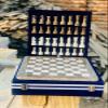 15-Inch Handcrafted Marble Chess Set with Blue Velvet Gift Box  Stone Chessboard & Carved Pieces (Grey White) view 1