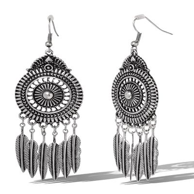 Jessica Simpson Boho Feather Drop Earrings for Women Silver-Tone Tribal Statement Dangle Earrings Lightweight Ethnic Jewelry for Festivals, Parties & Everyday Wear