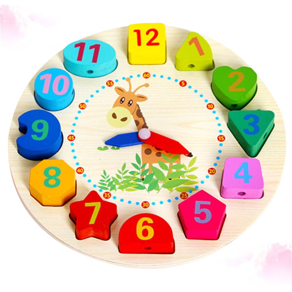 Hemoton Wooden Beads Clock Educational Wooden Clock for Learning Numbers and Colors Safe and Plaything for Boys and Present for Early Development