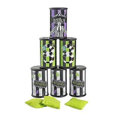 Fun Express Beetlejuice Cardboard Stacked Can Toss Game with Bean Bags - 9 Pieces