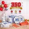 Exquisite 350 Pcs Blue Happy Birthday Plates and Napkins Set, Blue Birthday Plates Set, 50 Of Each 9" Dinner Plate, 7" Dessert Plate, 12 oz Cups, Napkins & Cutlery Plastic Dinnerware Set Set view 2
