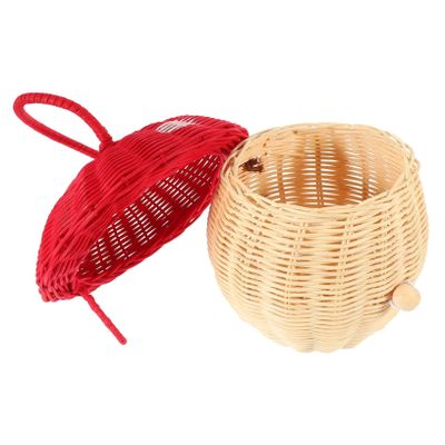Outanaya Woven Mushroom Handbag Portable Rattan Storage Basket for Cute Costume Decor Photo Prop Eye Catching Accessory Random Bead Color Random Color
