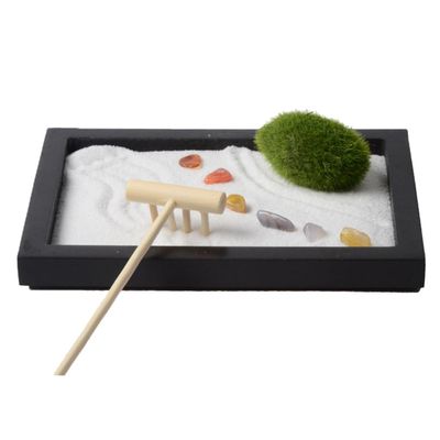 SUPVOX Zen Garden Miniature Landscape Sand Table Decoration with Simulation Moss and Rake Meditation Desk Ornament for Home and Office Stress-Relief Sand Tray with Elegant Design
