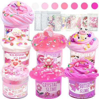 7 Pack Pink Slime Kits, Butter Slime,Cloud Slime kit for Girls Ages 8-12,Crunchy Slime Kit,Non Sticky,Super Soft Sludge Toy,Birthday Gifts for Kids,Party Favors for Girls and Boys