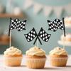 12 Piece Black and White Checkered Racing Flag Cake Topper, 3 Styles of Racing Flag Cake Toppers for Racing Themed Birthday Party Decorations view 3