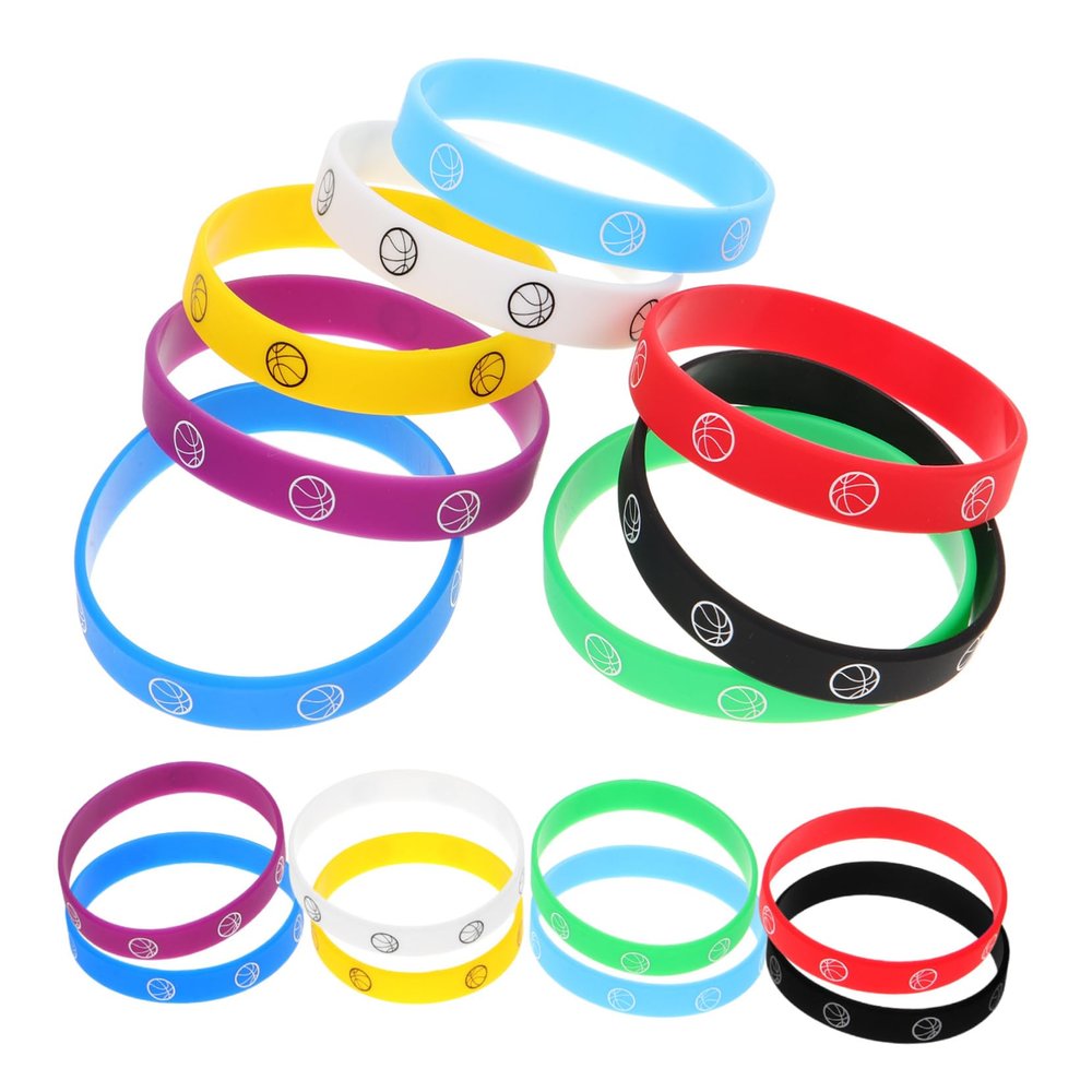 BRIGHTFUFU 16pcs Unisex Silicone Bracelets Stylish Stretchable Wristbands for Sports Fans Parties and Team Events Basketball Design Comfortable and Lightweight