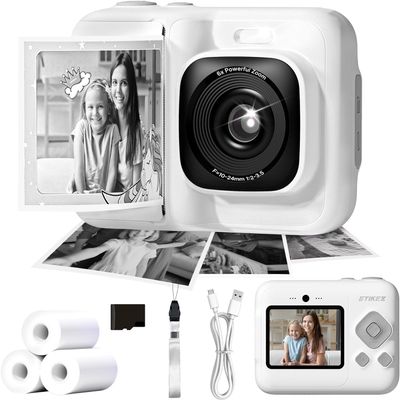 ETIKEZ Kids Camera, 1080P Instant Digital Print Camera for Kids, Christmas Birthday Gifts for 4 5 6 7 8 9 10 Year Old Girls Boys with 32GB SD Card & 3 Rolls Printing Paper,1 Count,White